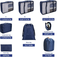 8 pçs organizadores de bagagem organizadores de viagem cubo de viagem conjunto de viagem - 3 cubos para embalagem - 3 bolsos - 1 cubo para roupas íntimas