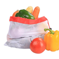Cordão RPET personalizado para compras de mercearia reutilizável pequeno alho frutas malha saco de rede para vegetais