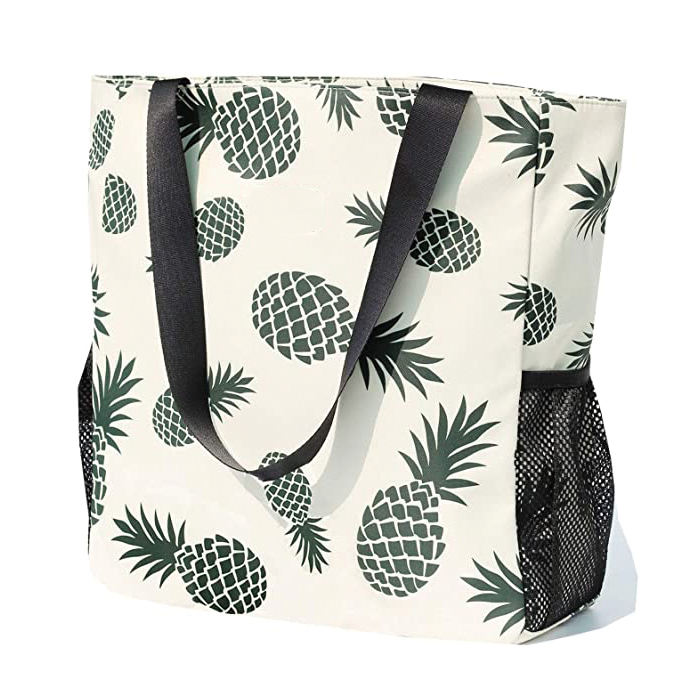 bolsa de ombro feminina de poliéster à prova d'água para viagens e compras na praia com bolso