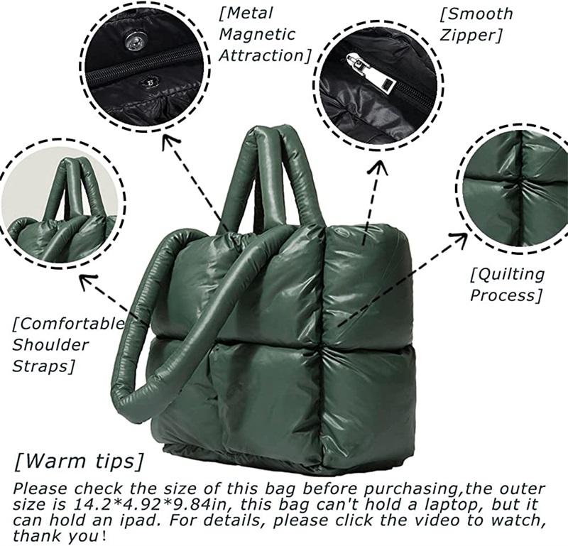 Bolsa puffer acolchoada feminina bolsa personalizada grande bolsa acolchoada e macia de inverno bolsa de nylon com travesseiro bolsa de compras
