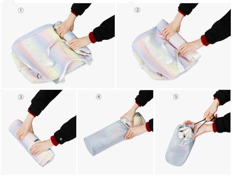 Bolsas de viagem esportivas de couro holográfico dobráveis ​​com compartimento para sapatos bolso molhado seco para mulheres
