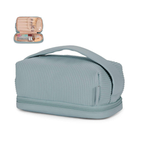 Bolsa de maquiagem com compartimento para escovas de viagem de camada dupla para maquiagem feminina para banheiro portátil azul bolsa de cosméticos de grande capacidade