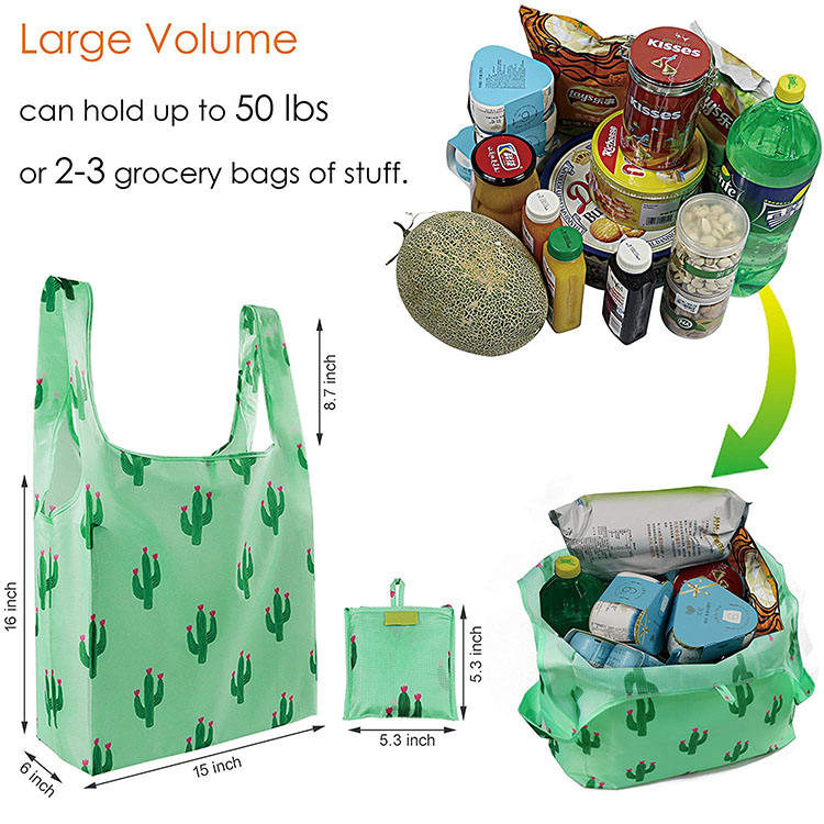 Sacolas de compras dobráveis ​​reutilizáveis ​​ecologicamente corretas ripstop à prova d'água laváveis ​​na máquina sacolas leves para compras