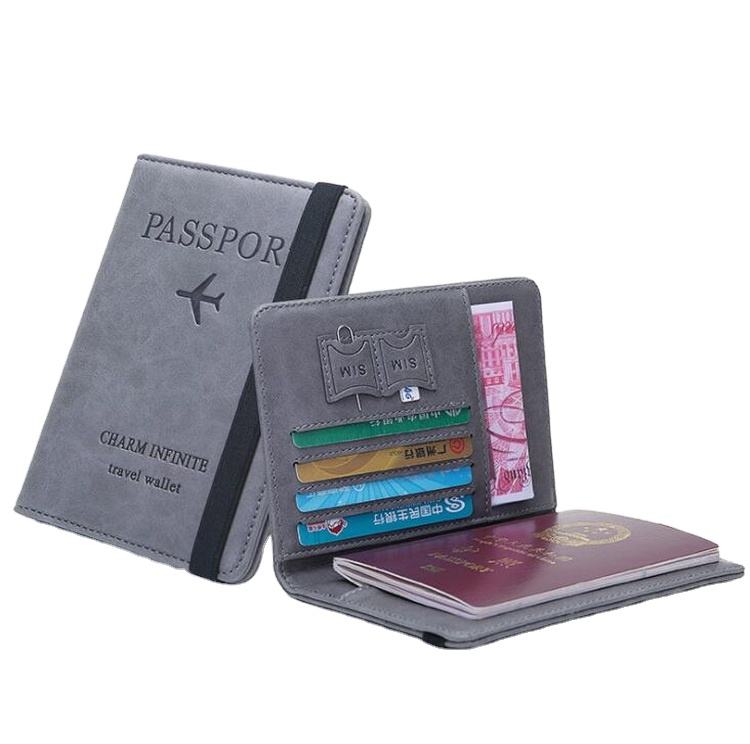 Capa de passaporte de luxo em couro PU, porta-cartões de crédito, carteira de viagem anti-roubo, porta-passaporte RFID para viagem aérea