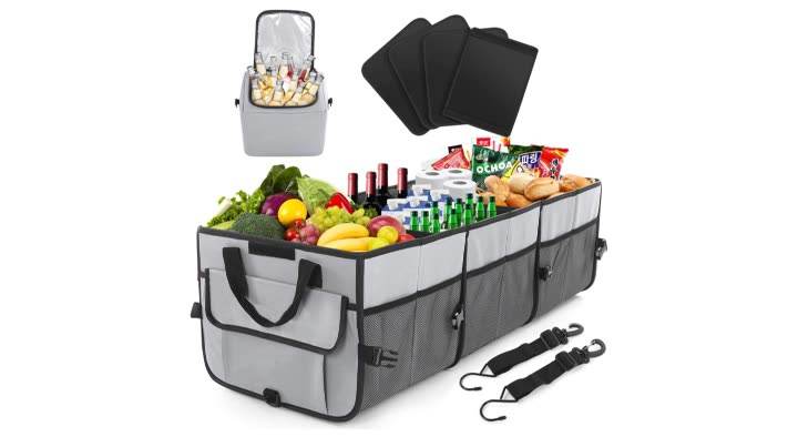 Amazon Hot Deals Organizador de porta-malas de carro multifuncional, portátil, de grande capacidade, dobrável, com bolsa térmica