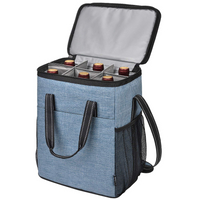 Saco refrigerador de vinho de ombro grande azul para piquenique com suporte para garrafa para homens e mulheres