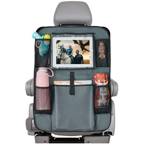 Organizador de carro no banco traseiro para crianças Kick Mats Capa Protetor de assento de carro com tela sensível ao toque Suporte para Ipad Bolsos de armazenamento Viagem para veículos