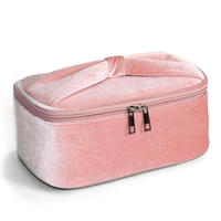 Bolsa de maquiagem feminina luxuosa de veludo Bolsa portátil de armazenamento de cosméticos linda cor rosa bolsa de maquiagem para noiva